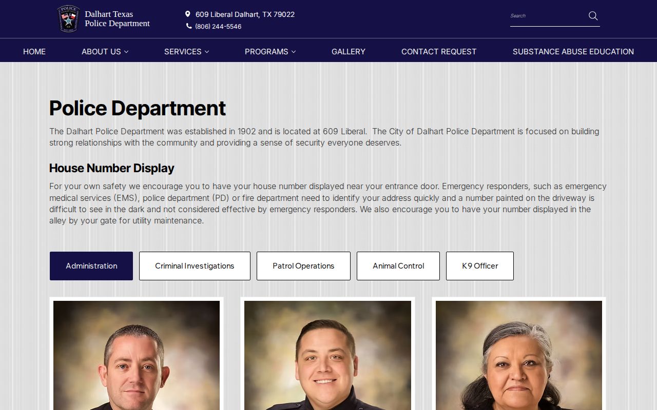 Dallam County Dalhart Police booking-record contact page